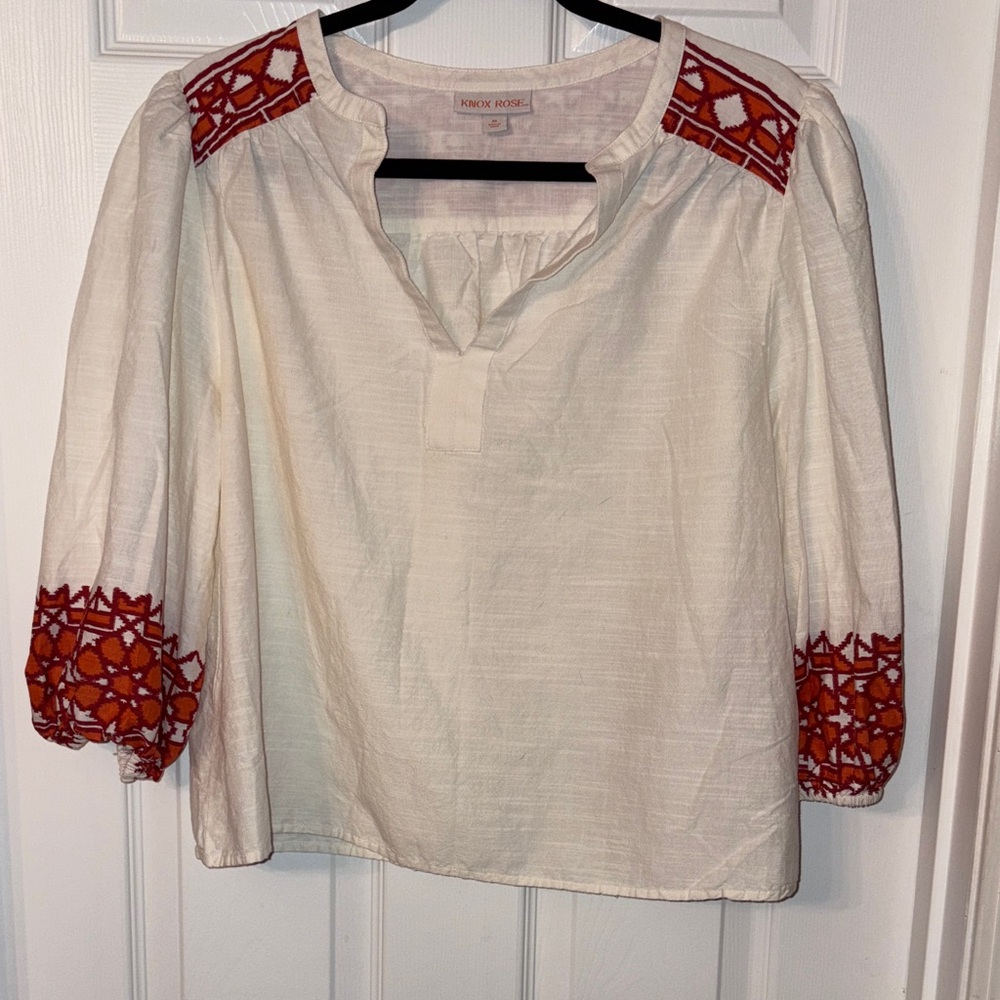 Knox Rose Cream Blouse with Red Embroidery